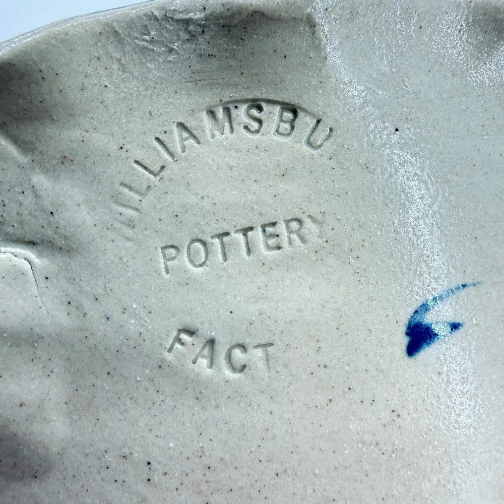Williamsburg Pottery Chamberstick Candle Holder Cream Blue Floral Stoneware
